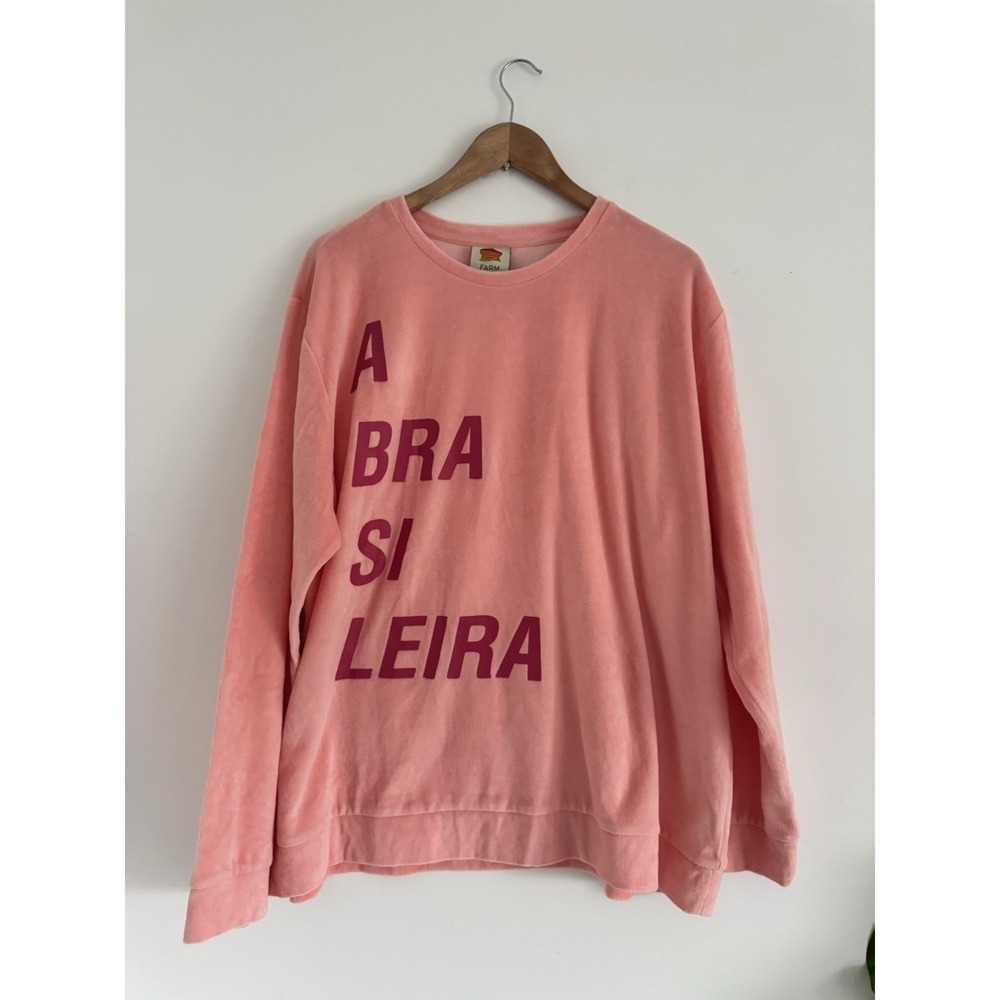 Farm Rio "The Brazilian" Velour Sweatshirt Size XL Pink Oversized Long Sleeve